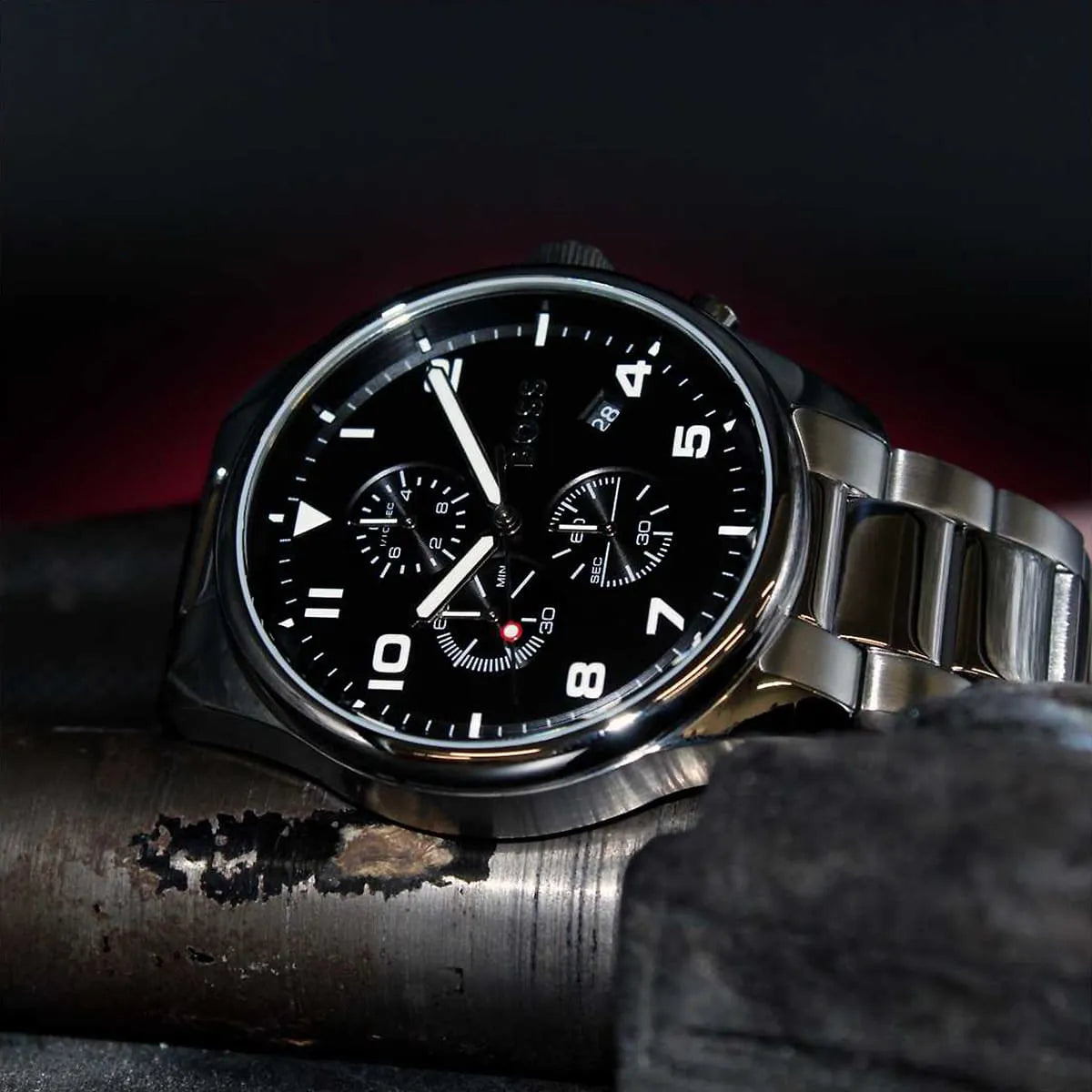  Shop Authentic Hugo Boss View Chronograph Black Dial Silver Steel Strap Watch For Men - 1514008 - Luxxuri