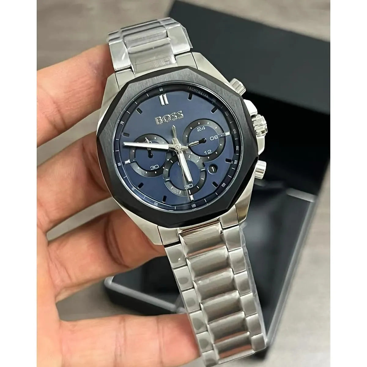  Shop Authentic Hugo Boss Cloud Chronograph Blue Dial Silver Steel Strap Watch For Men - 1514015 - Luxxuri