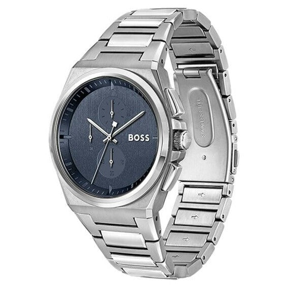  Shop Authentic Hugo Boss Steer Chronograph Blue Dial Silver Steel Strap Watch For Men - 1514048 - Luxxuri