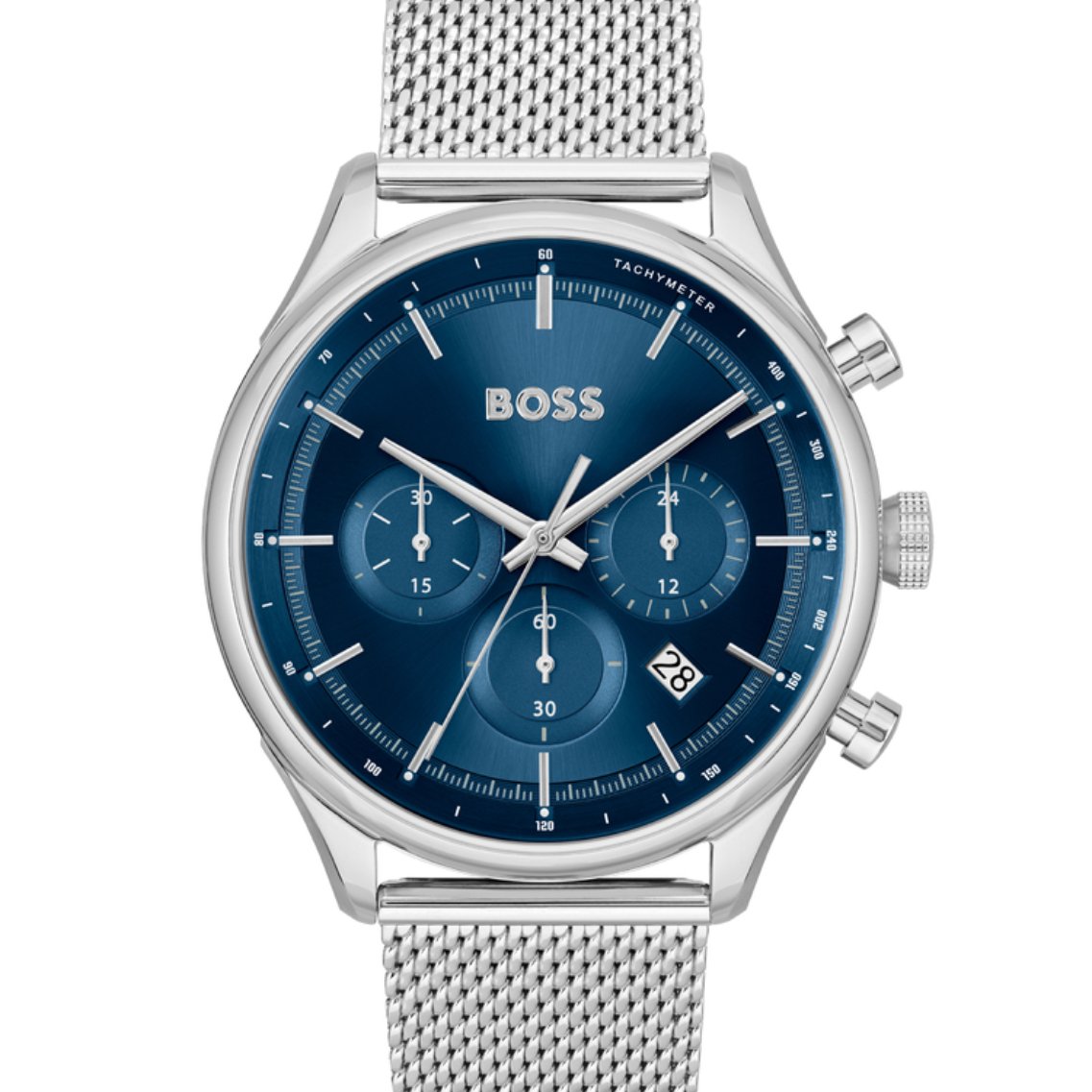  Shop Authentic Hugo Boss Gregor Chronograph Blue Dial Silver Mesh Bracelet Watch For Men - 1514052 - Luxxuri