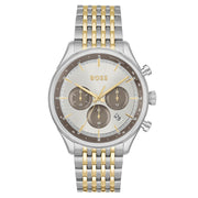  Shop Authentic Hugo Boss Gregor Chronograph Silver Dial Two Tone Steel Strap Watch For Men - 1514053 - Luxxuri