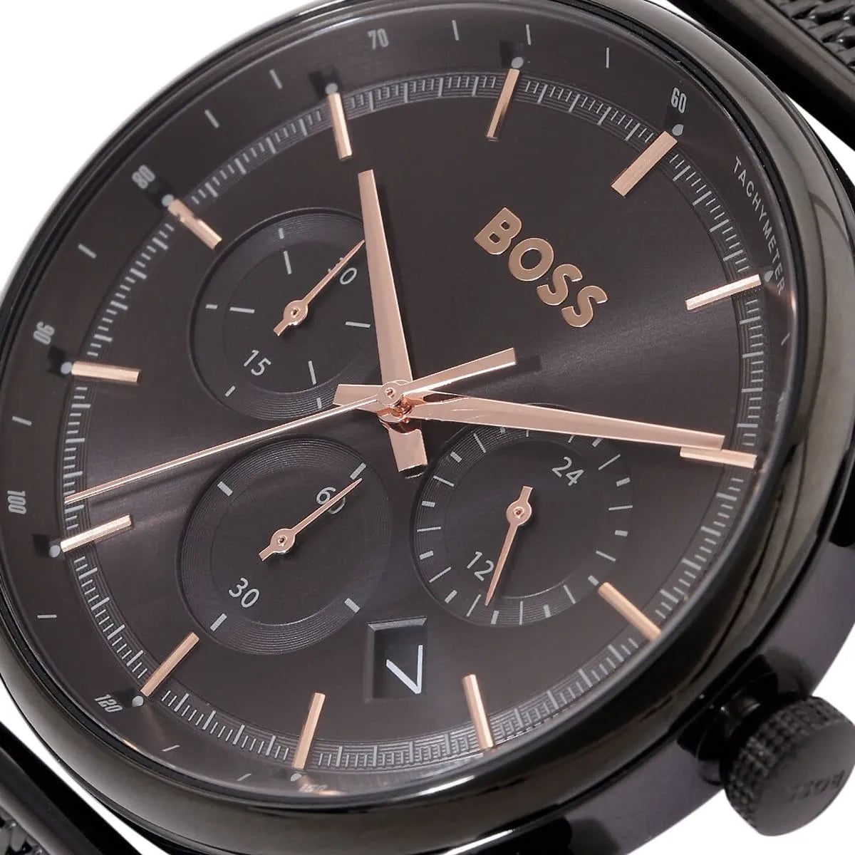  Shop Authentic Hugo Boss Gregor Chronograph Black Dial Black Mesh Bracelet Watch For Men - 1514065 - Luxxuri