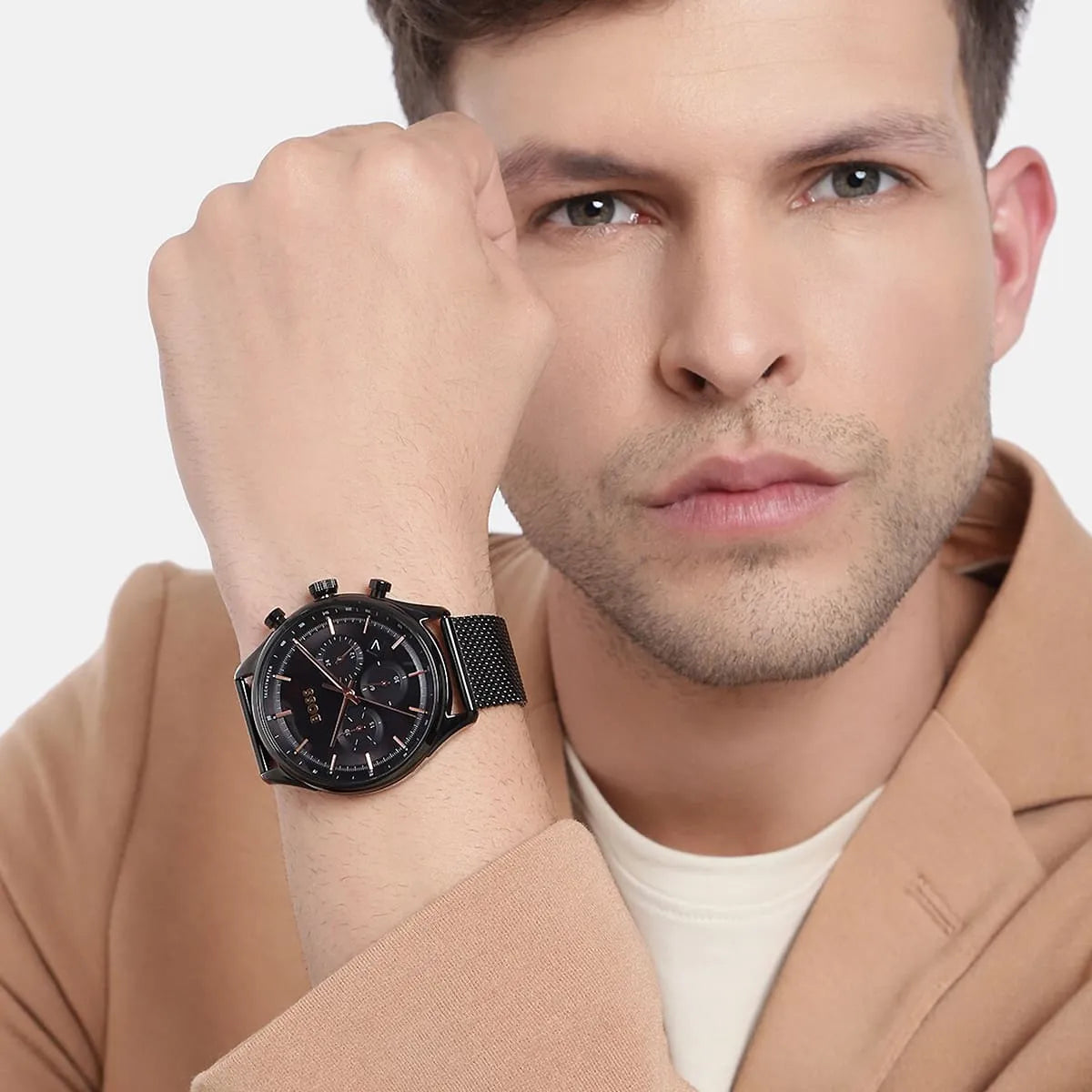  Shop Authentic Hugo Boss Gregor Chronograph Black Dial Black Mesh Bracelet Watch For Men - 1514065 - Luxxuri