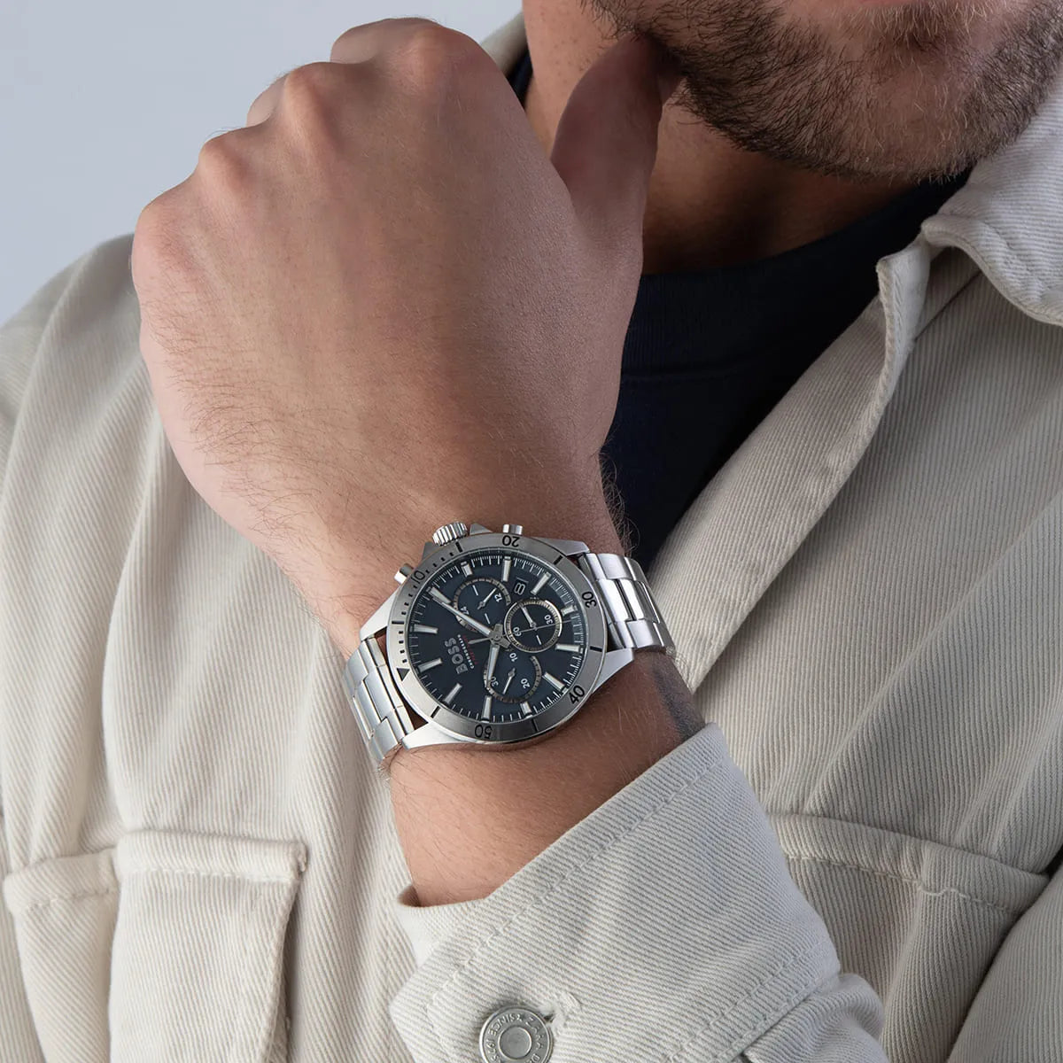  Shop Authentic Hugo Boss Troper Chronograph Blue Dial Silver Steel Strap Watch For Men - 1514069 - Luxxuri