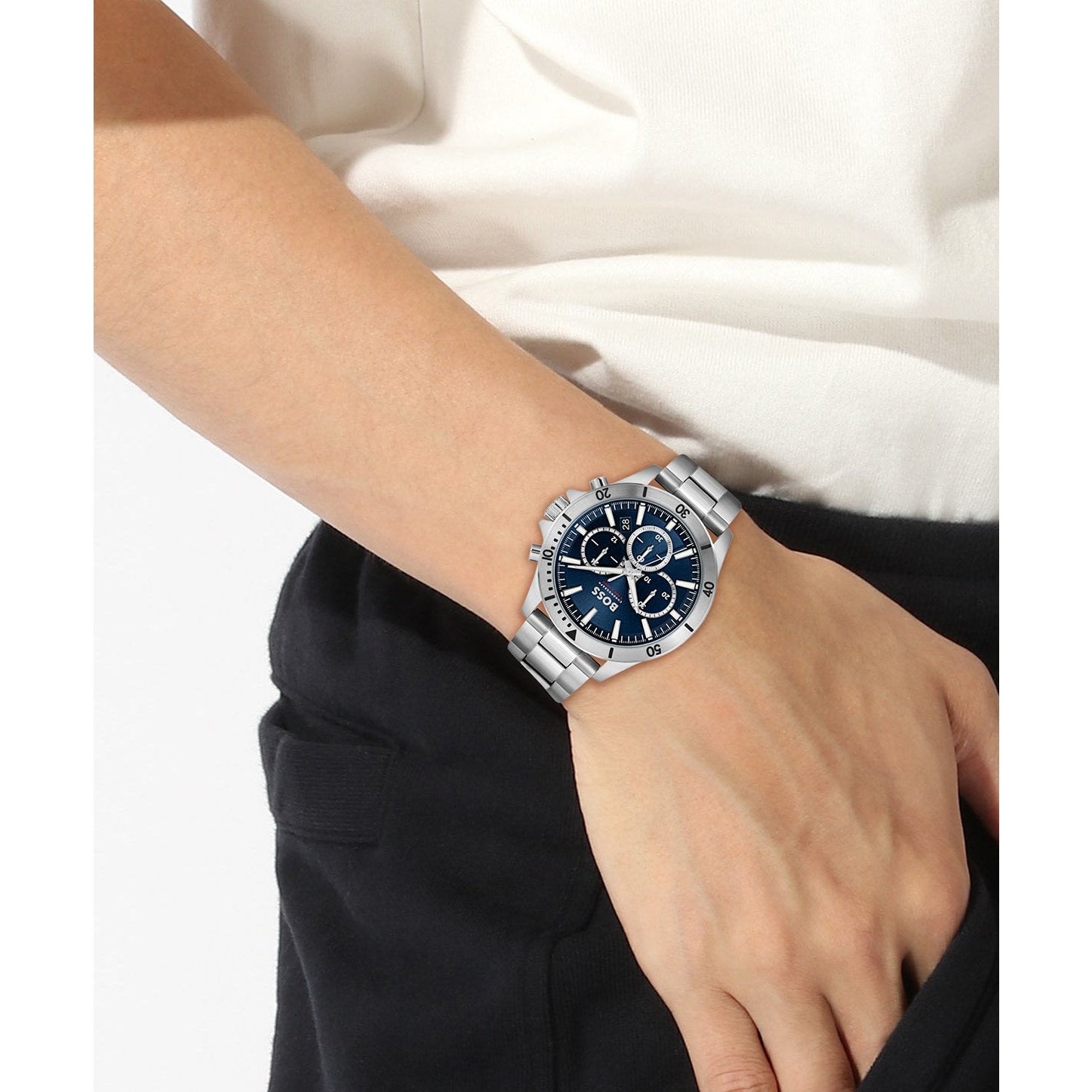  Shop Authentic Hugo Boss Troper Chronograph Blue Dial Silver Steel Strap Watch For Men - 1514069 - Luxxuri