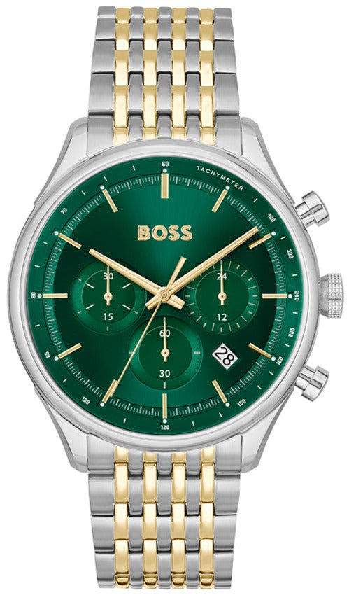  Shop Authentic Hugo Boss Gregor Chronograph Green Dial Two Tone Steel Strap Watch For Men - 1514081 - Luxxuri