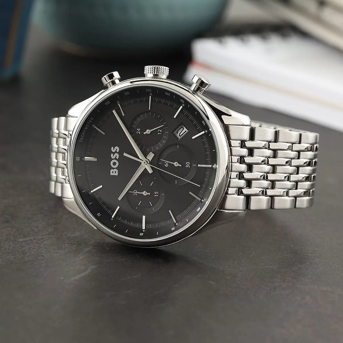  Shop Authentic Hugo Boss Gregor Chronograph Black Dial Silver Steel Strap Watch For Men - 1514082 - Luxxuri