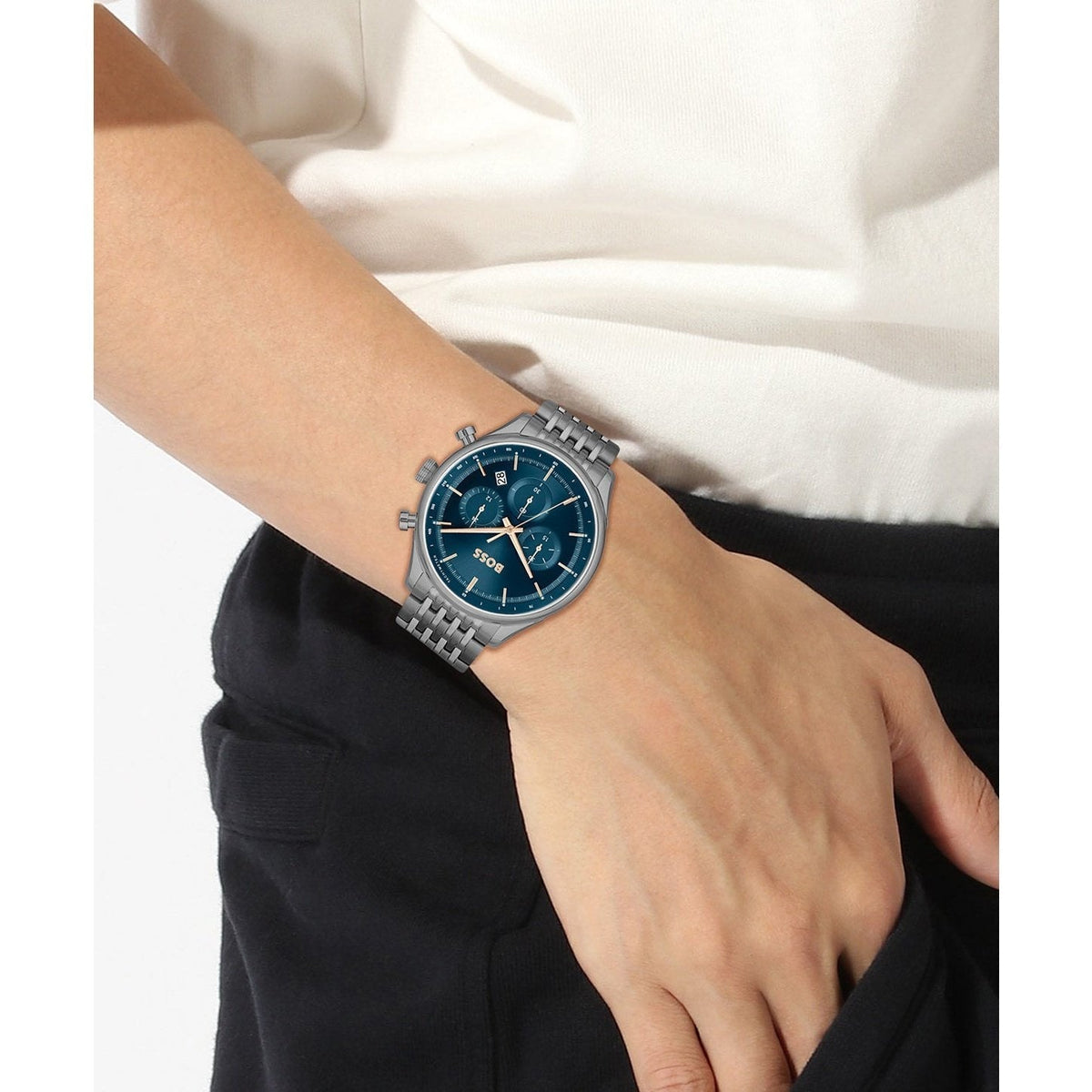  Shop Authentic Hugo Boss Gregor Chronograph Blue Dial Grey Steel Strap Watch For Men - 1514083 - Luxxuri