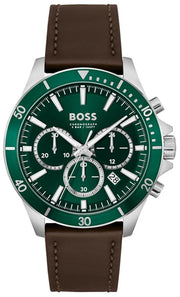  Shop Authentic Hugo Boss Troper Chronograph Green Dial Brown Leather Strap Watch For Men - 1514098 - Luxxuri