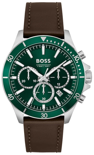  Shop Authentic Hugo Boss Troper Chronograph Green Dial Brown Leather Strap Watch For Men - 1514098 - Luxxuri