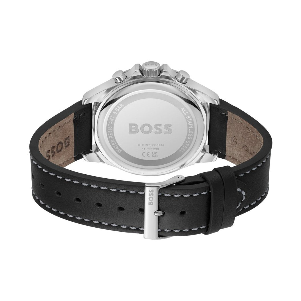  Shop Authentic Hugo Boss Troper Chronograph Black Dial Black Leather Strap Watch For Men - 1514099 - Luxxuri