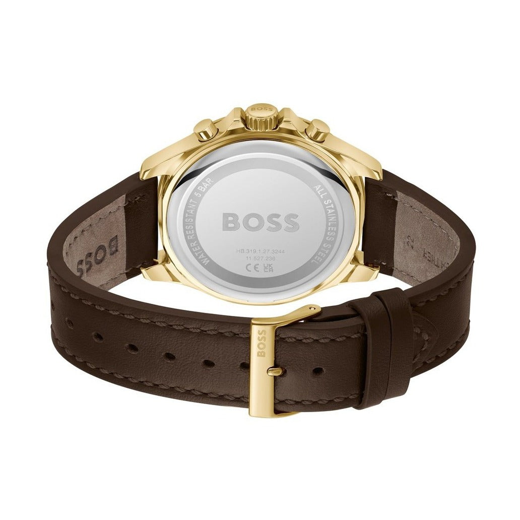  Shop Authentic Hugo Boss Troper Chronograph Black Dial Brown Leather Strap Watch For Men - 1514100 - Luxxuri
