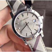  Shop Authentic Burberry The City Grey Dial Checked Grey Leather Strap Watch for Women - BU9118 - Luxxuri