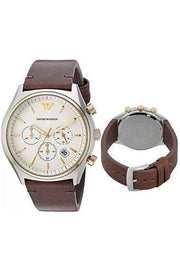  Shop Authentic Emporio Armani Chronograph White Dial Brown Leather Strap Watch For Men - AR11033 - Luxxuri