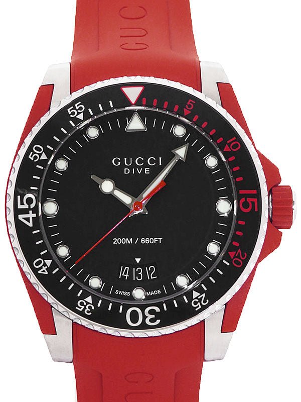  Shop Authentic Gucci Dive Quartz Black Dial Red Rubber Strap Watch For Men - YA136309 - Luxxuri