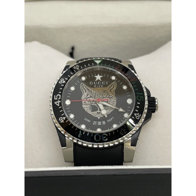  Shop Authentic Gucci Dive Feline Black Dial Black Rubber Strap Watch For Men - YA136320 - Luxxuri