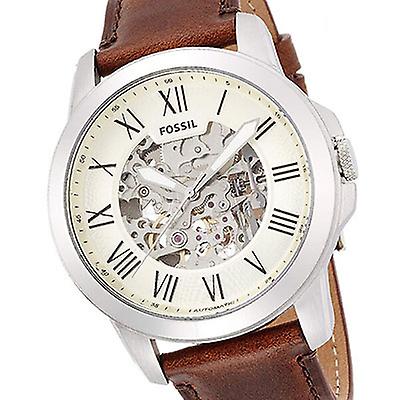  Shop Authentic Fossil Grant Automatic Beige Skeleton Dial Brown Leather Strap Watch for Men - ME3099 - Luxxuri