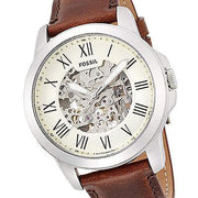  Shop Authentic Fossil Grant Automatic Beige Skeleton Dial Brown Leather Strap Watch for Men - ME3099 - Luxxuri