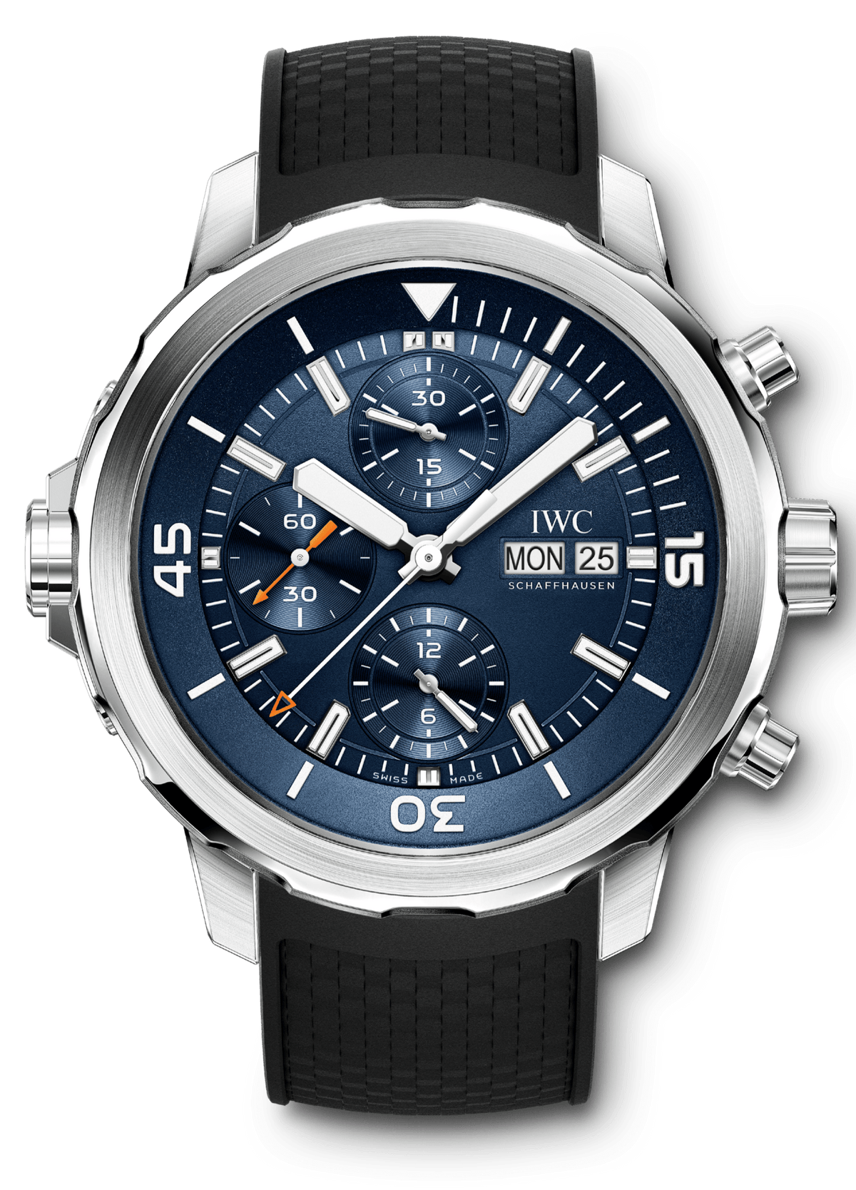  Shop Authentic IWC Aquatimer Automatic Chronograph 44mm Blue Dial Black Rubber Strap Watch for Men - IW376805 - Luxxuri