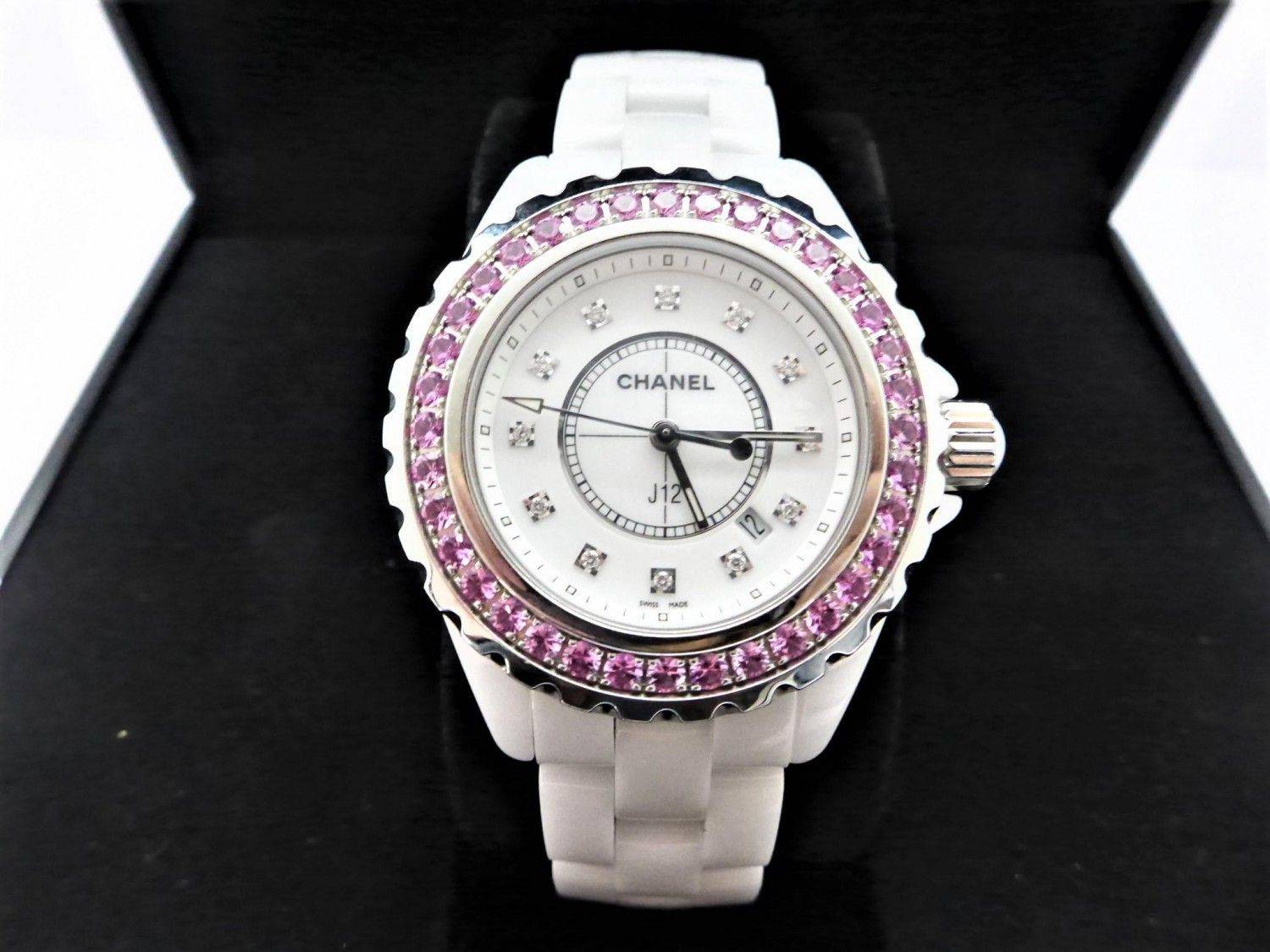  Shop Authentic Chanel J12 Sapphire Bezel Ceramic White Dial White Steel Strap Watch for Women - J12 H2010 - Luxxuri