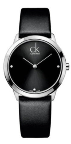 Shop Authentic Calvin Klein Minimal Black Dial Black Leather Strap Watch for Women - K3M231C4 - Luxxuri