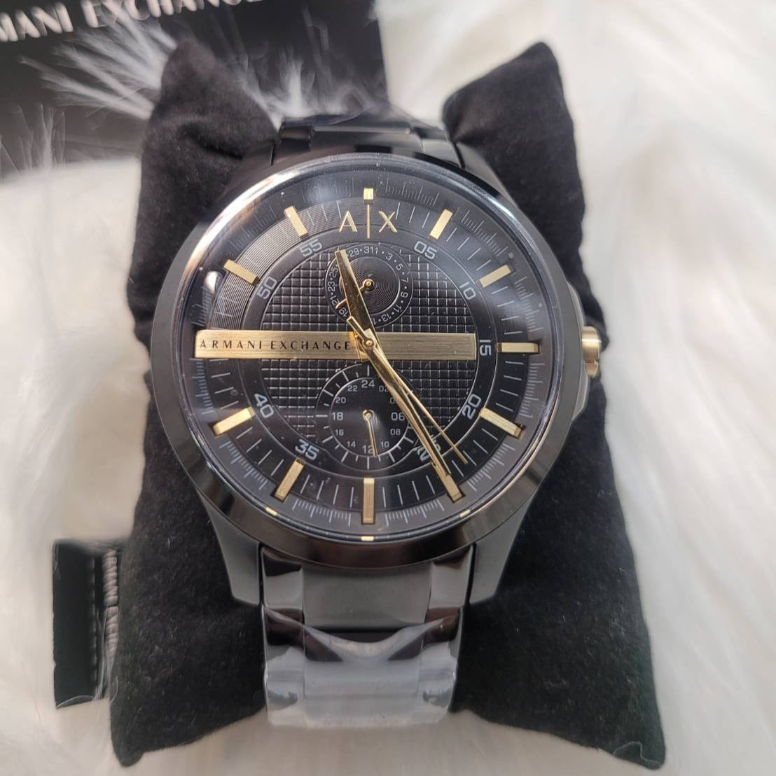  Shop Authentic Armani Exchange Hampton Chronograph Black Dial Black Steel Strap Watch For Men - AX2121 - Luxxuri