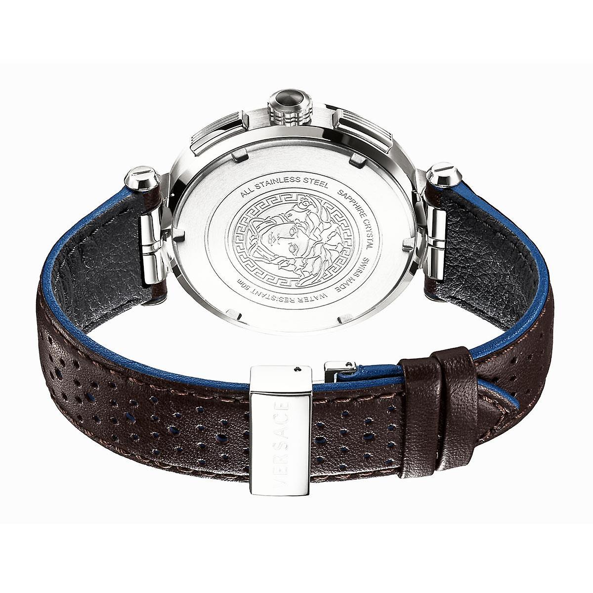  Shop Authentic Versace Aion Chronograph White Dial Brown Leather Strap Watch for Men - VBR010017 - Luxxuri