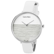  Shop Authentic Calvin Klein Rise White Grey Dial White Leather Strap Watch for Women - K7A231L6 - Luxxuri
