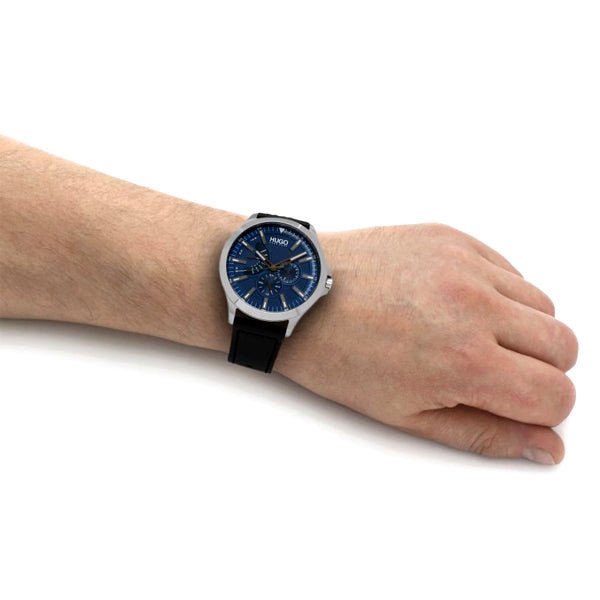  Shop Authentic Hugo Boss Time One Blue Dial Black Leather Strap Watch for Men - 1513431 - Luxxuri
