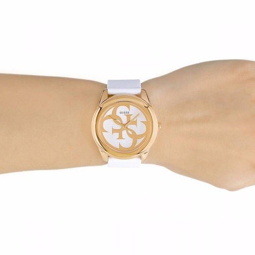  Shop Authentic Guess G Twist White & Gold Dial White Silicone Strap Watch For Women - W0911L5 - Luxxuri