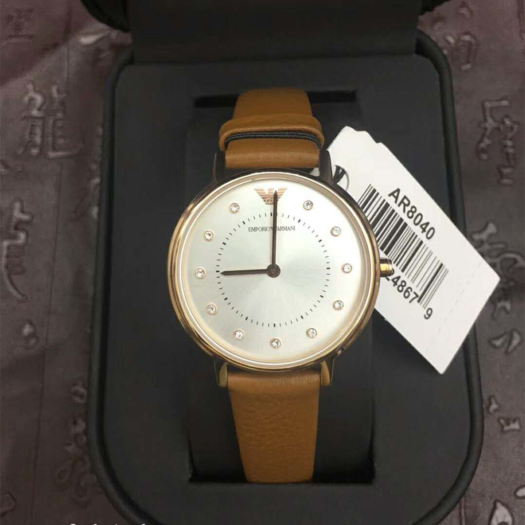  Shop Authentic Emporio Armani Classic Analog Silver Dial Brown Leather Strap Watch For Women - AR8040 - Luxxuri
