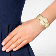  Shop Authentic Tommy Hilfiger Lynn Quartz Gold Dial Gold Mesh Bracelet Watch For Women - 1781864 - Luxxuri