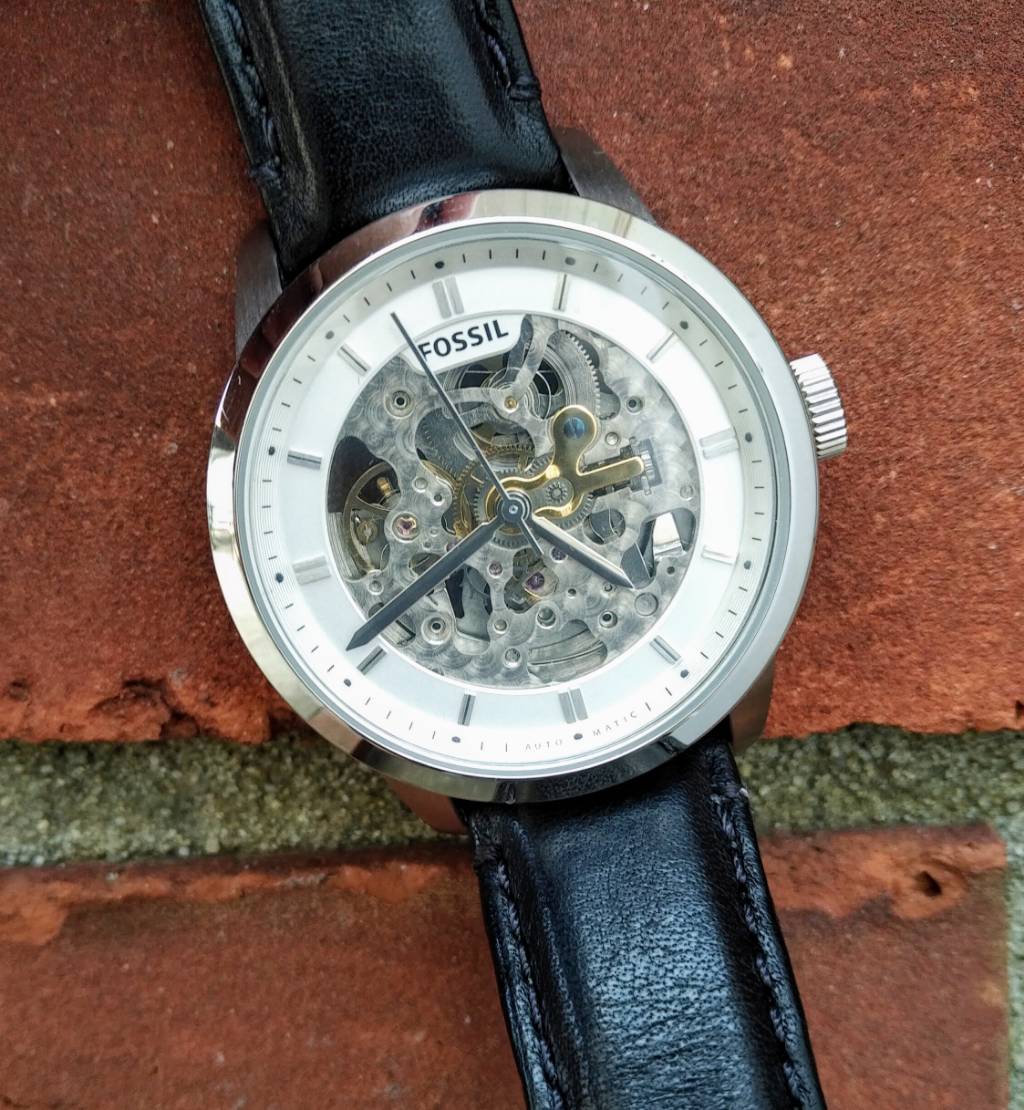  Shop Authentic Fossil Townsman Automatic Skeleton White Dial Black Leather Strap Watch for Men - ME3085 - Luxxuri