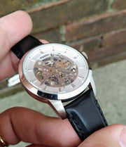  Shop Authentic Fossil Townsman Automatic Skeleton White Dial Black Leather Strap Watch for Men - ME3085 - Luxxuri