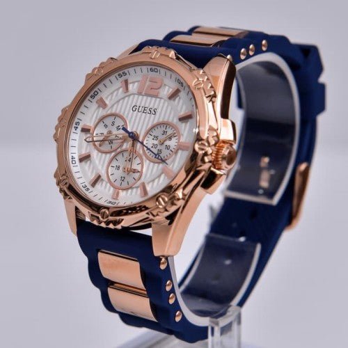  Shop Authentic Guess Interpid White & Rose Gold Dial Blue Silicone Strap Watch For Women - W0325L8 - Luxxuri