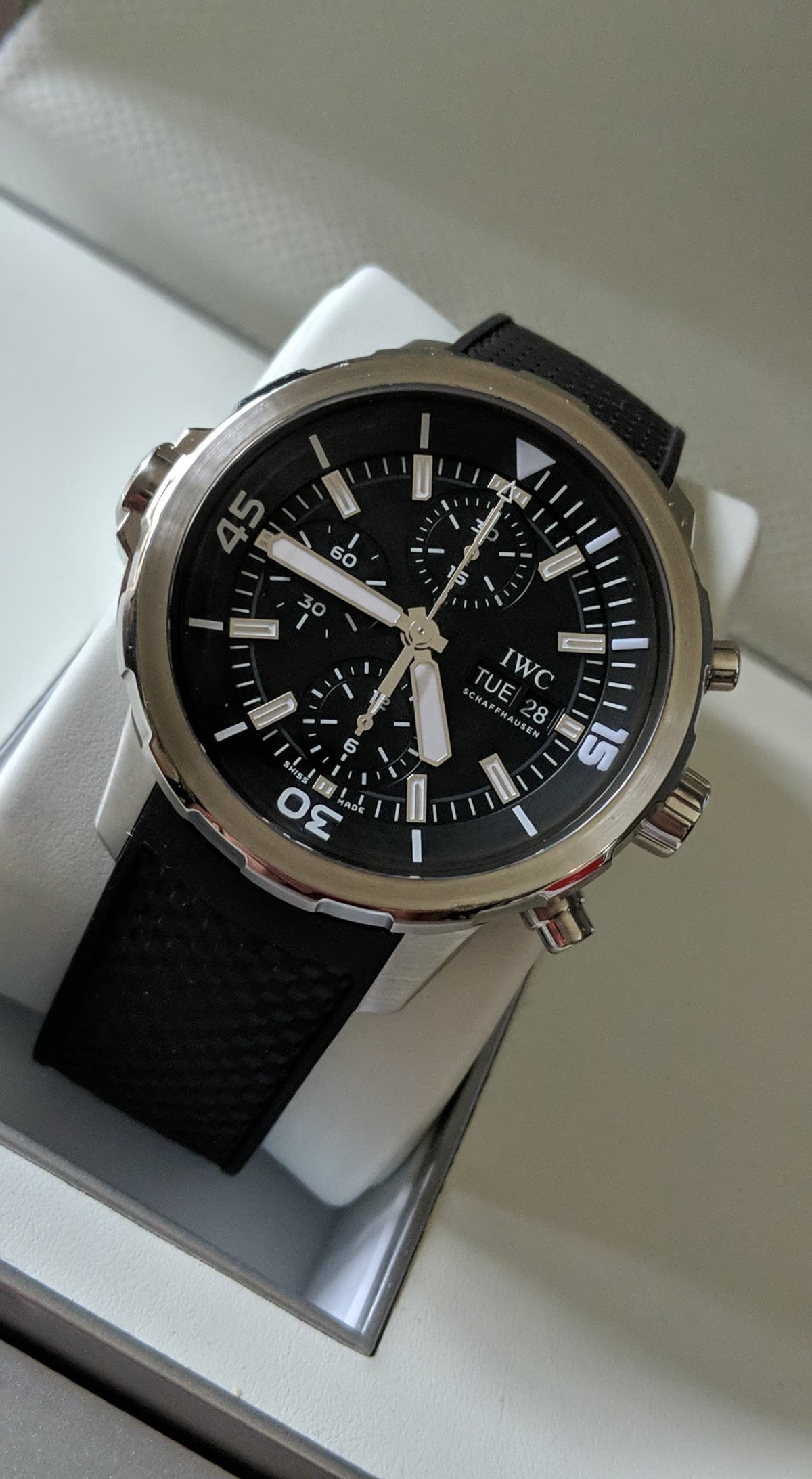  Shop Authentic IWC Aquatimer Chronograph Black Dial Black Leather Strap Watch for Men - IW376803 - Luxxuri