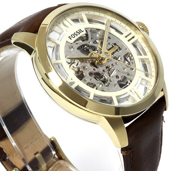  Shop Authentic Fossil Townsman Automatic Skeleton Gold Dial Brown Leather Strap Watch for Men - ME3043 - Luxxuri