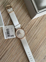  Shop Authentic Calvin Klein Accent White Dial White Leather Strap Watch for Women - K2Y2Y6KW - Luxxuri