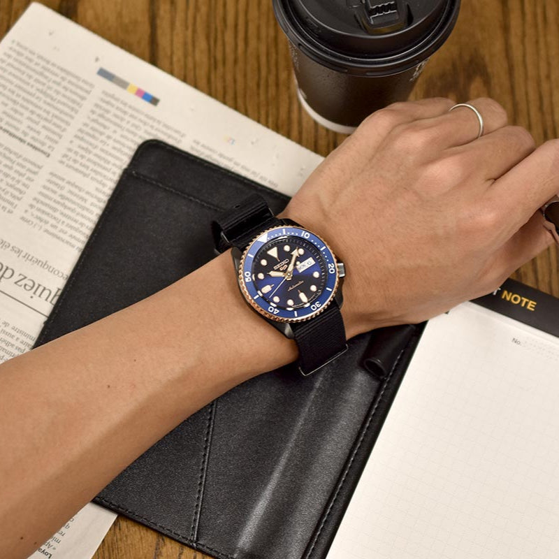  Shop Authentic Seiko 5 Sports Automatic Blue Dial Black NATO Strap Watch for Men - SBSA098 - Luxxuri