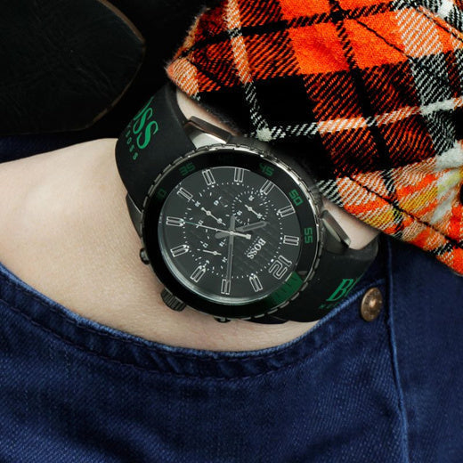  Shop Authentic Hugo Boss Aeroliner Chronograph Black Dial Green Rubber Strap Watch For Men - HB1512847 - Luxxuri