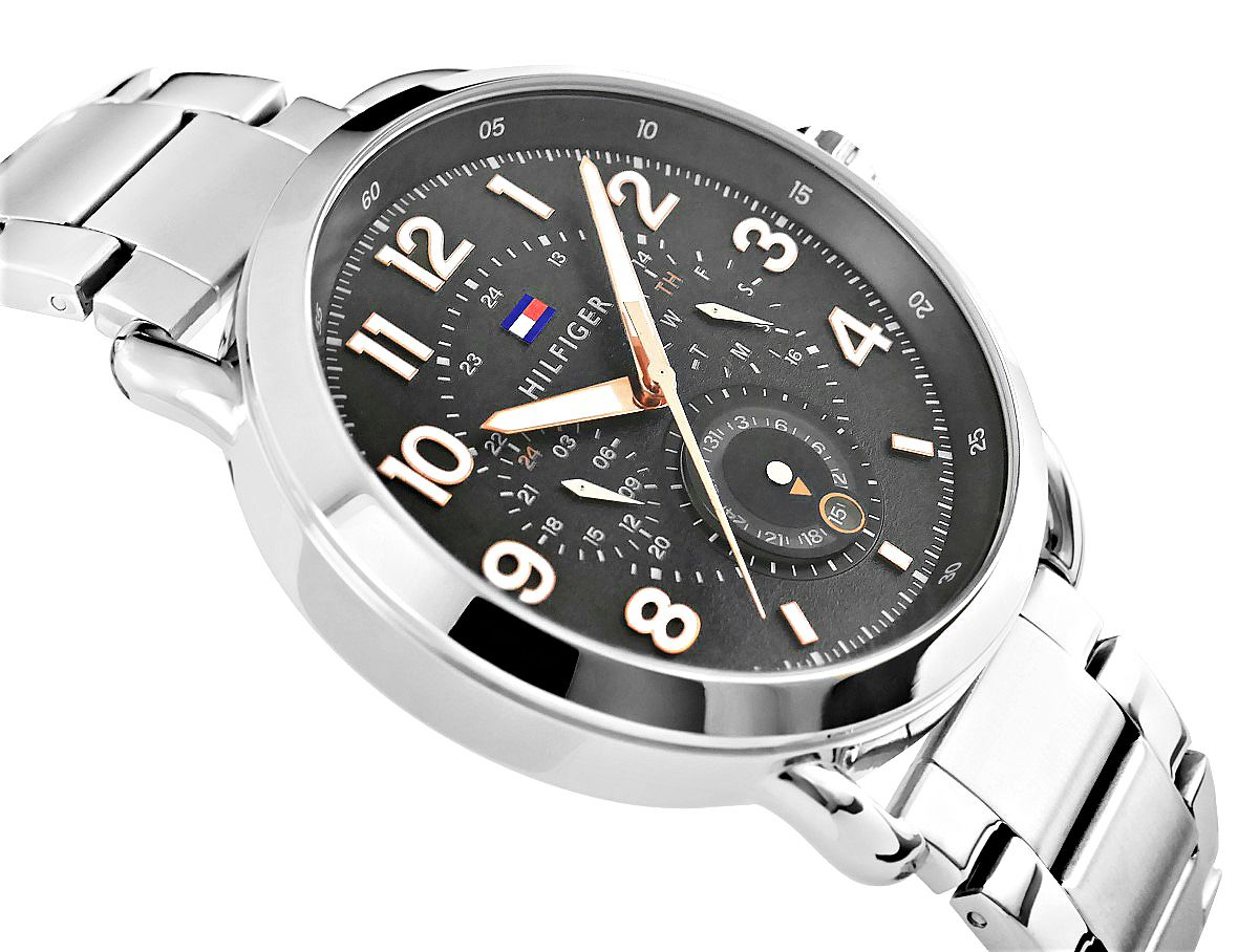  Shop Authentic Tommy Hilfiger Briggs Chronograph Black Dial Silver Steel Strap Watch for Men - 1791422 - Luxxuri