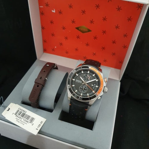  Shop Authentic Fossil Wakefield Chronograph Black Dial Black Leather Strap Watch for Men - CH2953 - Luxxuri