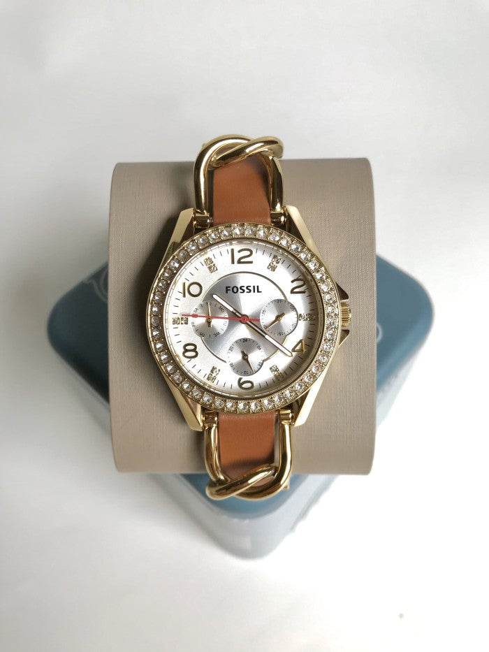  Shop Authentic Fossil Riley Multifunction White Dial Orange Leather Strap Watch for Women - ES3723 - Luxxuri