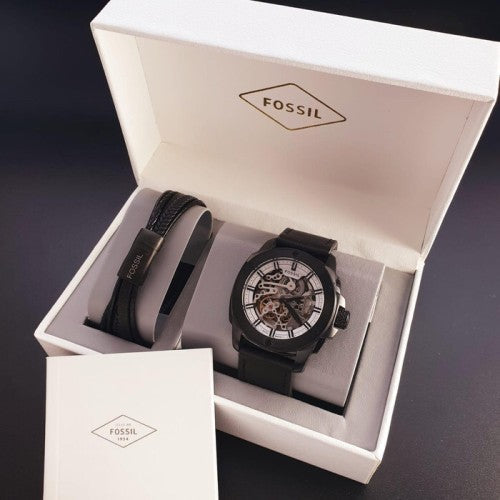  Shop Authentic Fossil Modern Machine Automatic Skeleton Grey Dial Black Steel Strap Watch for Men - ME3134 - Luxxuri