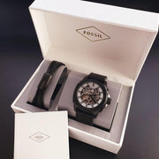  Shop Authentic Fossil Modern Machine Automatic Skeleton Grey Dial Black Steel Strap Watch for Men - ME3134 - Luxxuri