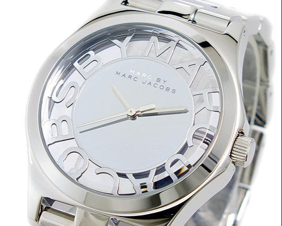  Shop Authentic Marc Jacobs Henry Transparent Silver Dial Silver Steel Strap Watch for Women - MBM3205 - Luxxuri