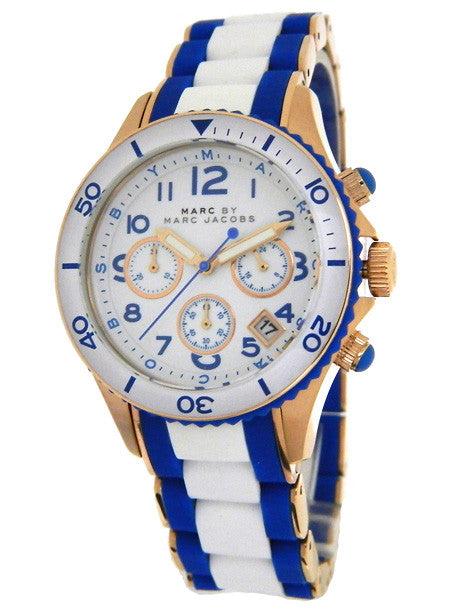  Shop Authentic Marc Jacobs Rock Chronograph White Dial Two Tone Silicone Strap Watch for Women - MBM2594 - Luxxuri