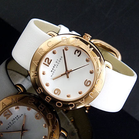  Shop Authentic Marc Jacobs Amy White Dial White Leather Strap Watch for Women - MBM1180 - Luxxuri