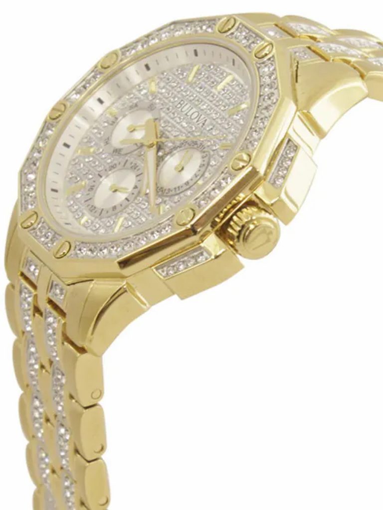  Shop Authentic Bulova Crystal Collection Octova White Dial Gold Steel Strap Watch for Men - 98C126 - Luxxuri