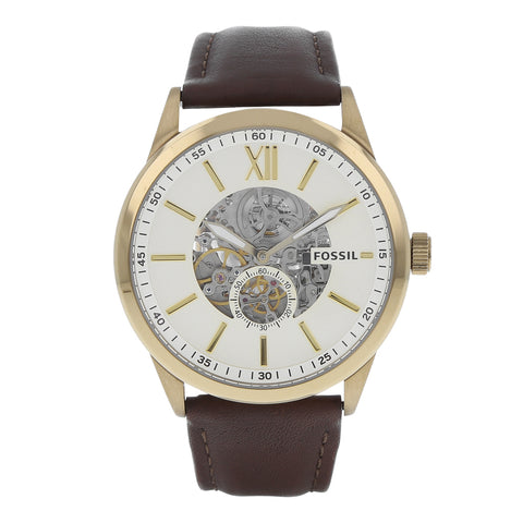  Shop Authentic Fossil Flynn Mechanical Skeleton Beige Dial Brown Leather Strap Watch for Men - BQ2215 - Luxxuri